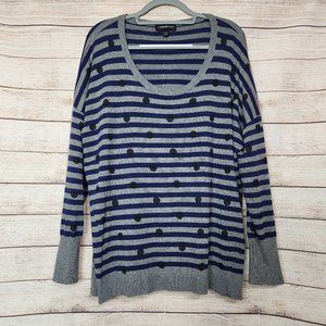 Lane Bryant Sweater Pullover Long Sleeve Polka Dots Striped Gray Blue Size 18/20